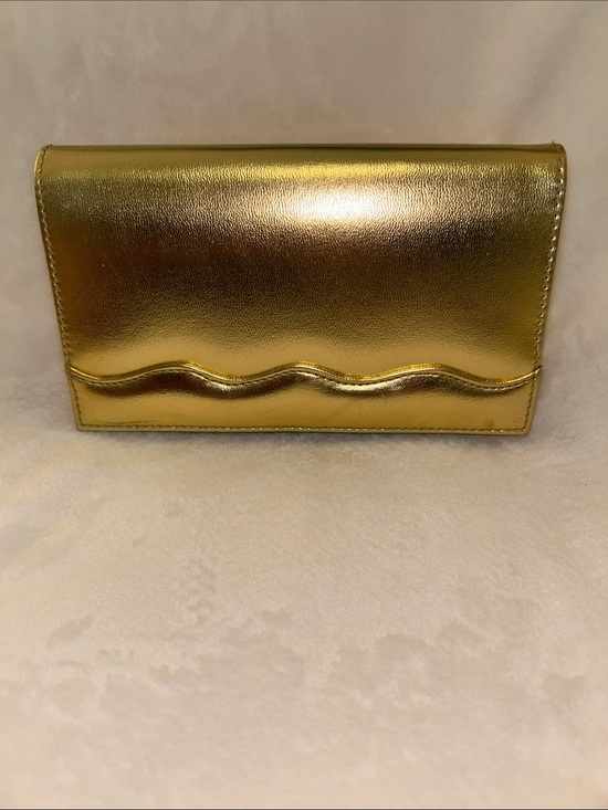 Unbranded Handbags - Vintage Metallic Gold Wave-Accent Evening Clutch w/ crossbody strap